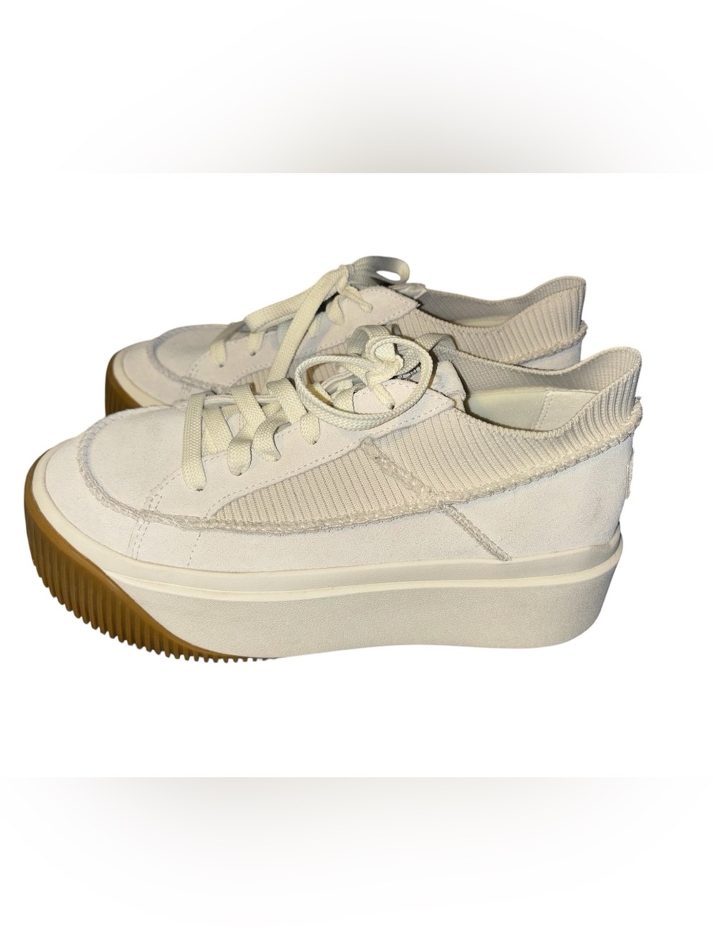 Cream Platform Lace-Up Sneakers